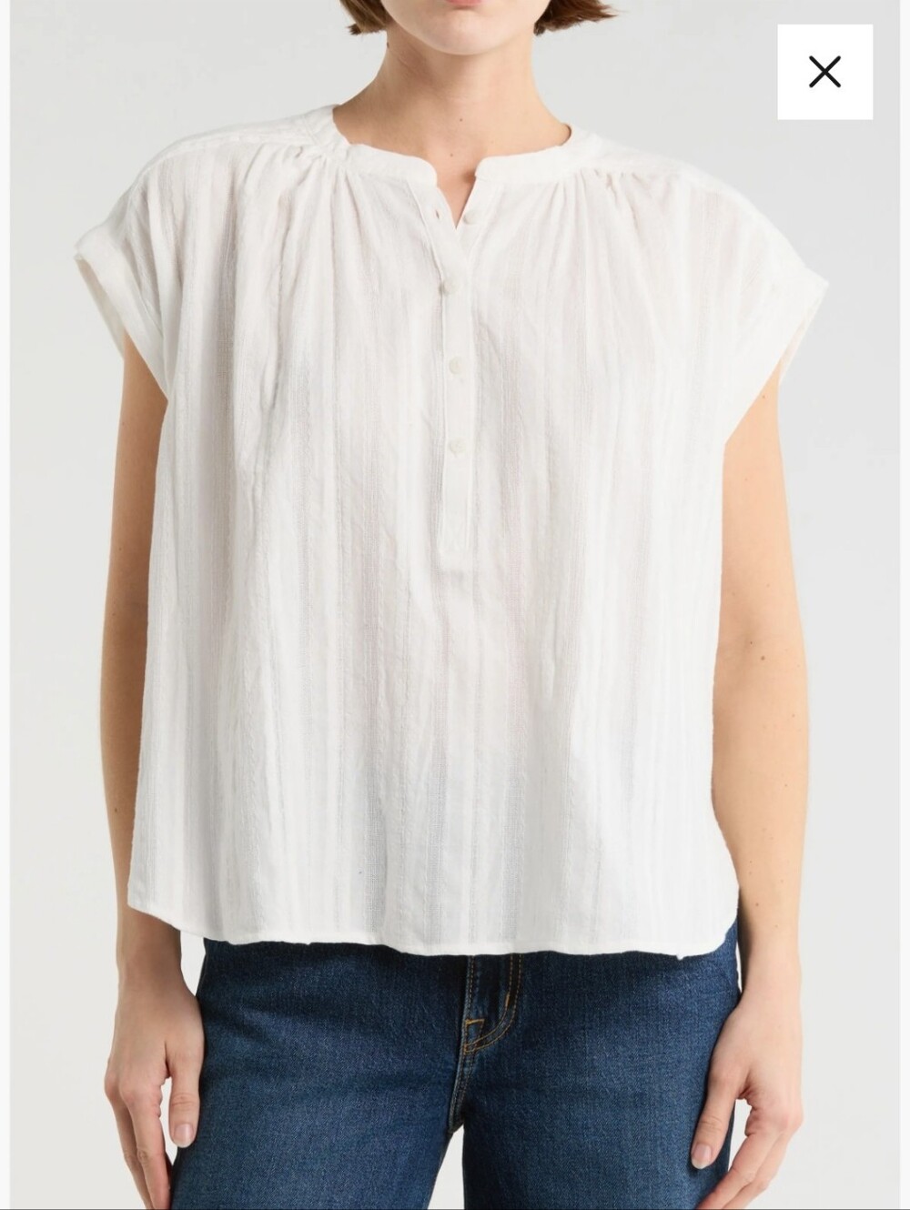 Splendid White Peasant-Style Button Henley Blouse NEW